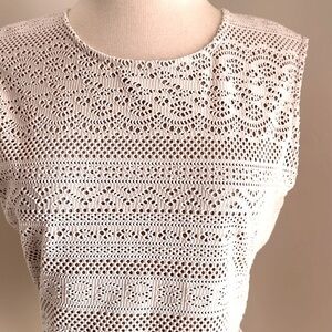 BCBGMaxAzria peplum sleeveless top in ivory lace